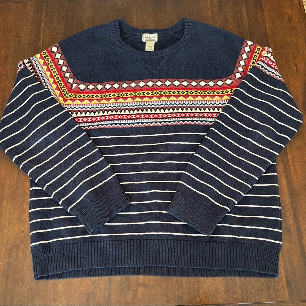 L.L. Bean Men’s Fair Isle Cotton & Cashmere Blend Crewneck Sweater Size XXL